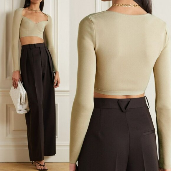 Zeynep Arcay Long Sleeve Crop Top Minimalist Monochromatic - Picture 1 of 15